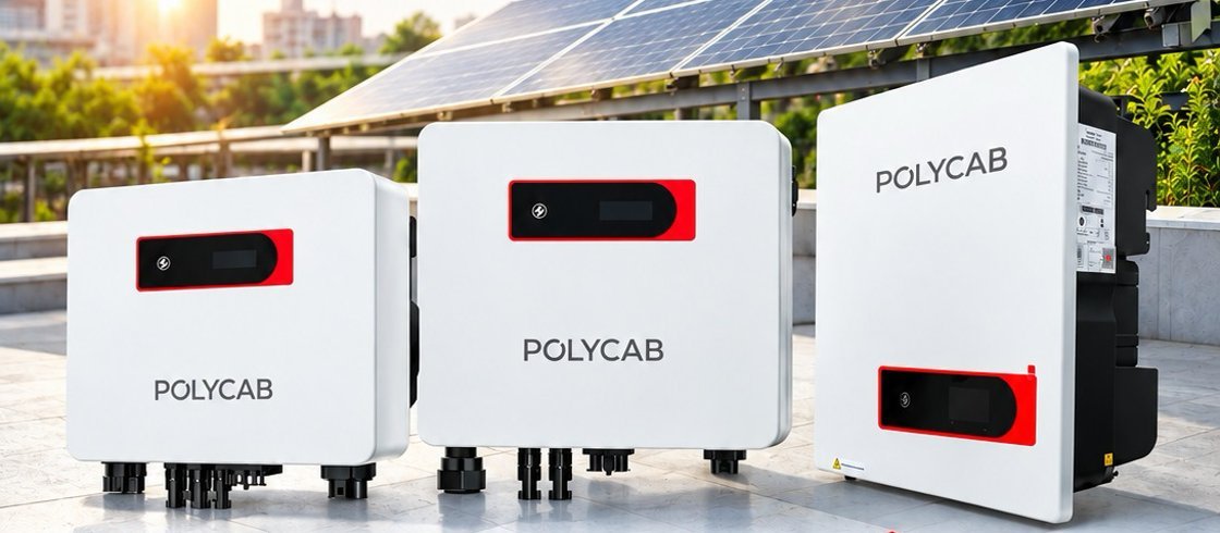 Polycab single phase and three phase solar inverters on a rooftop